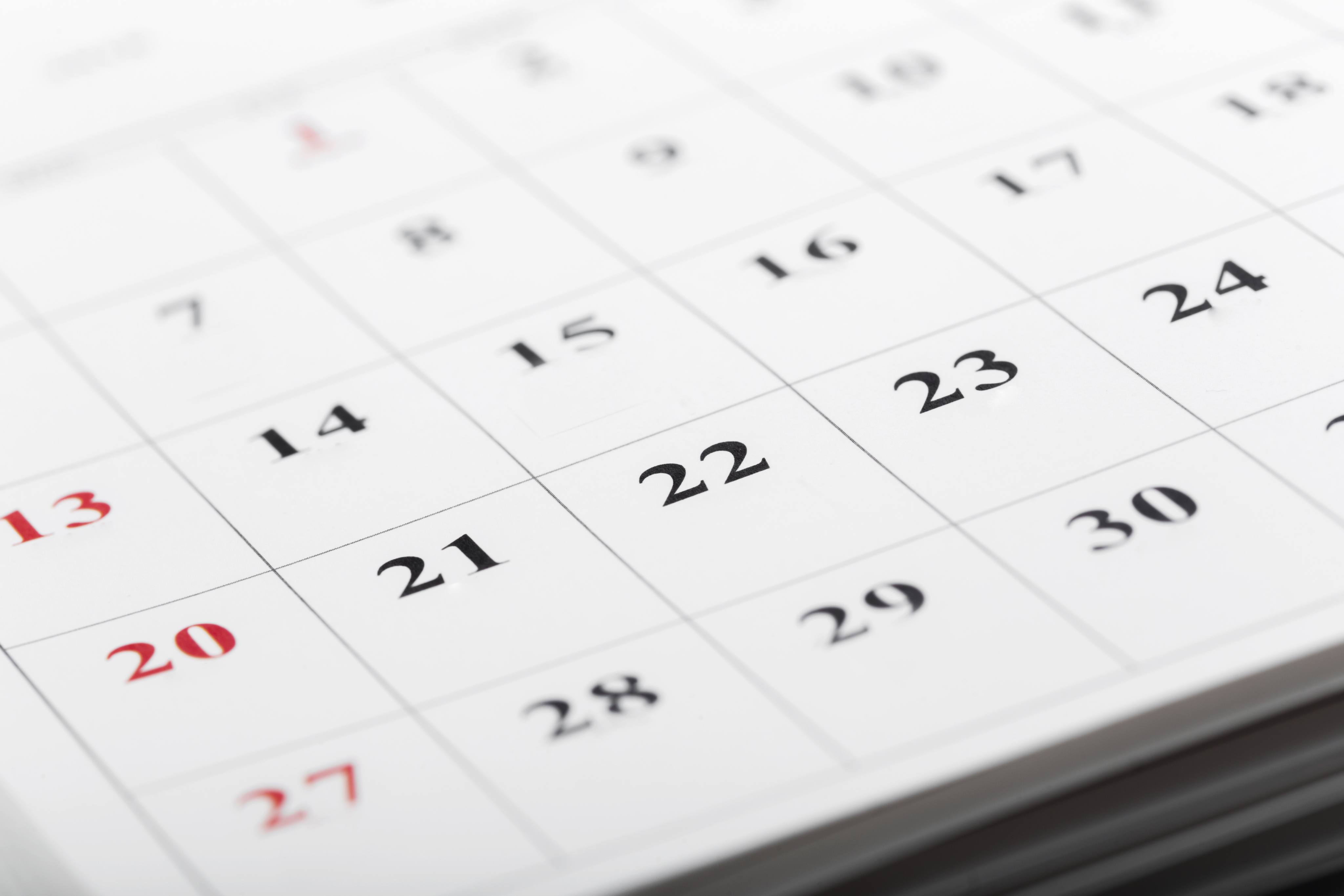 Exemplo de calendário financeiro